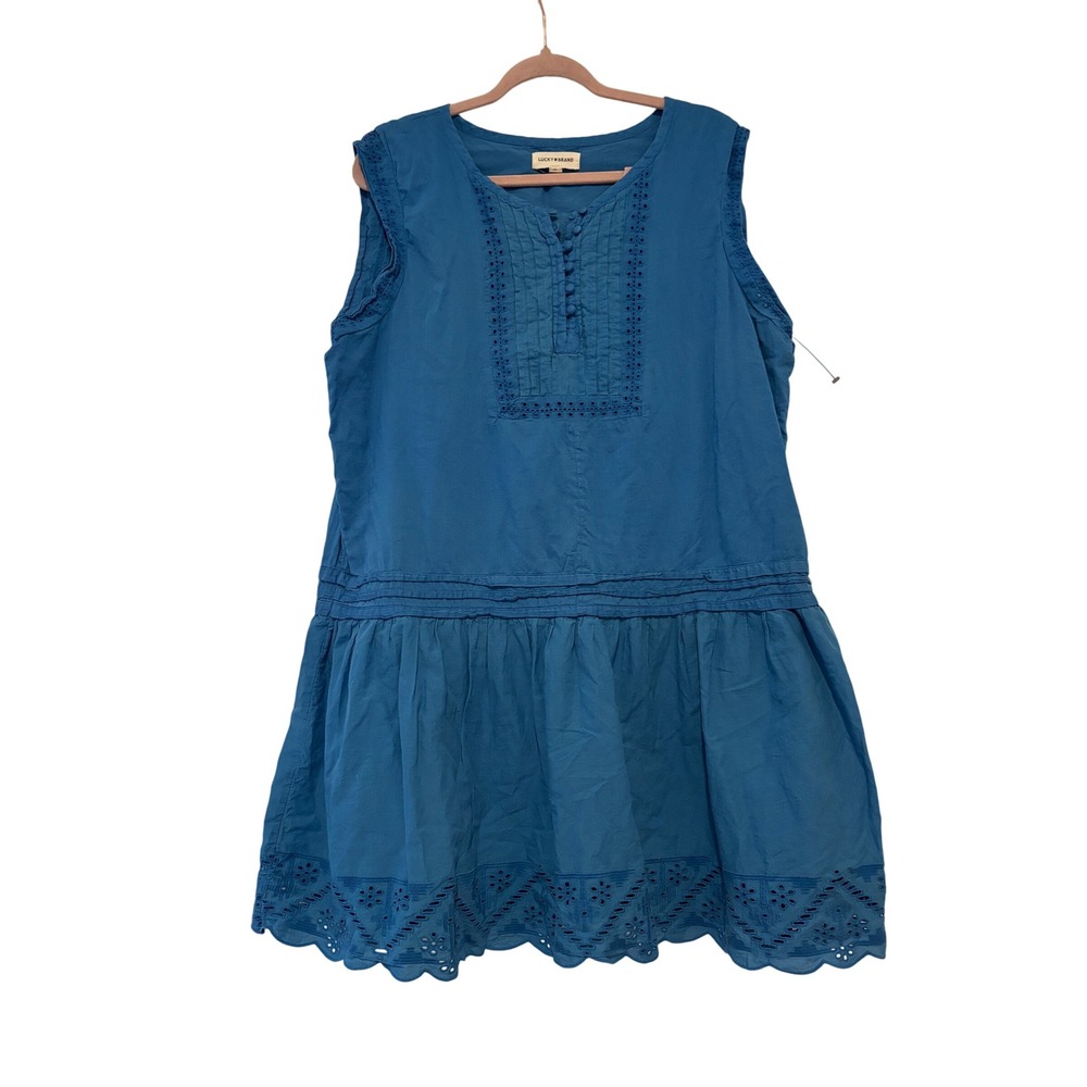 Lucky Brand sz XL‎ blue sleeveless eyelet boho hippie festival dress J